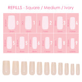 Charme Gel Extension Tips Refill / Square / Medium / Ivory
