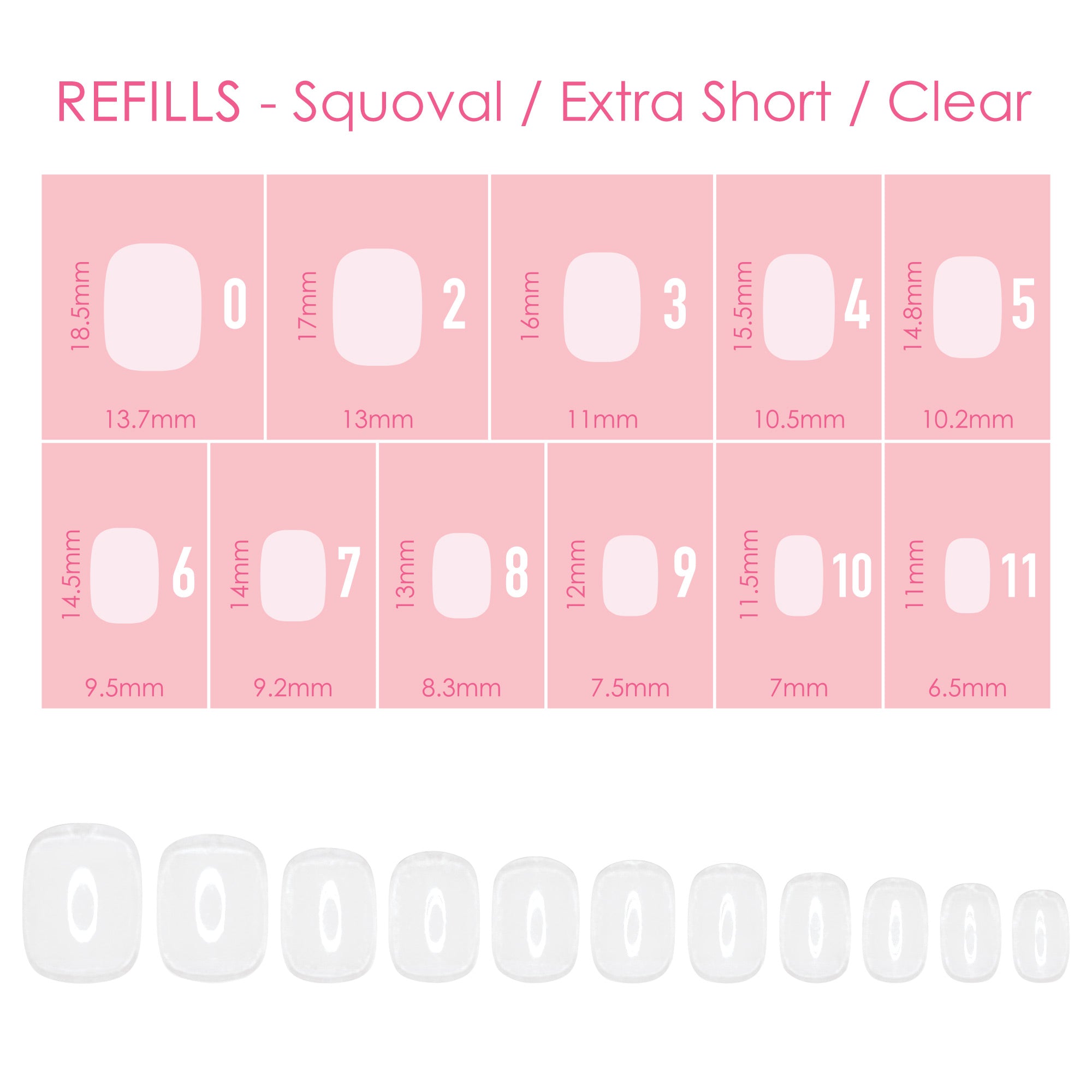 Charme Gel Extension Tips Refill / Squoval / Extra Short / Clear