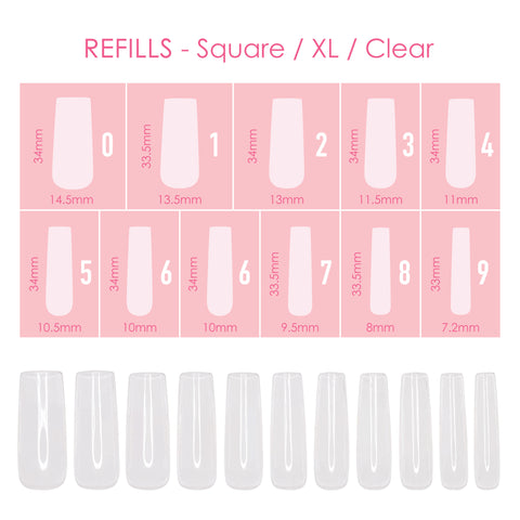 Charme Gel Extension Tips Refill / Square / Extra Long / Clear