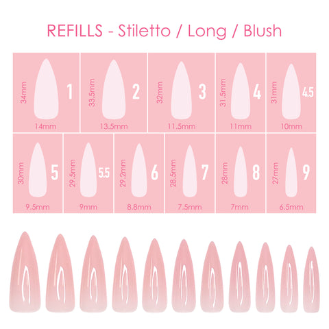 Charme Gel Extension Tips Refill / Stiletto / Long / Blush