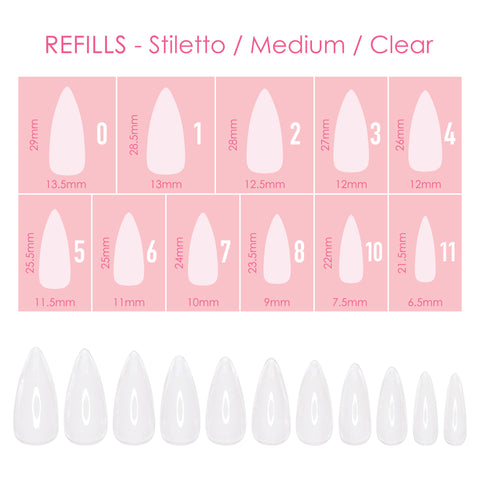 Charme Gel Extension Tips Refill / Stiletto / Medium / Clear