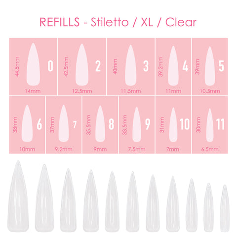 Charme Gel Extension Tips Refill / Stiletto / Extra Long / Clear