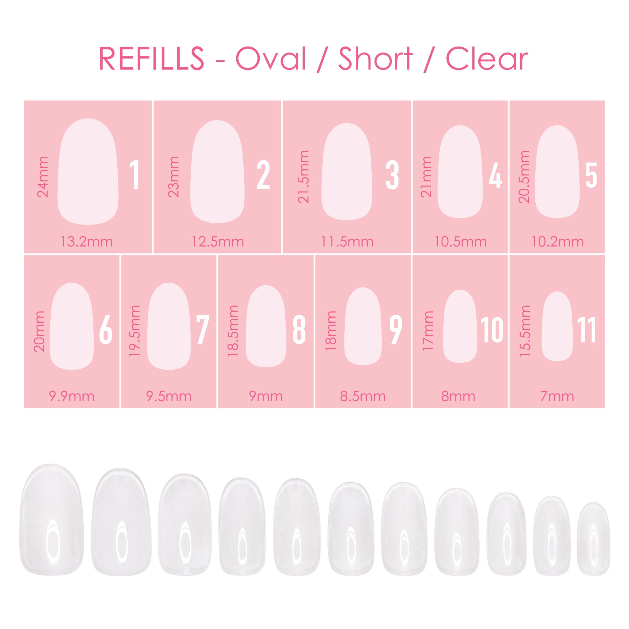 Charme Gel Extension Tips Refill / Oval / Short / Clear