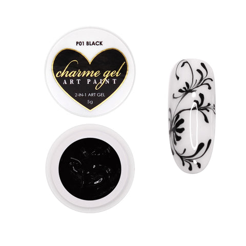 Charme Gel Art Paint / P01 Black Nail Fine Line Details Polish