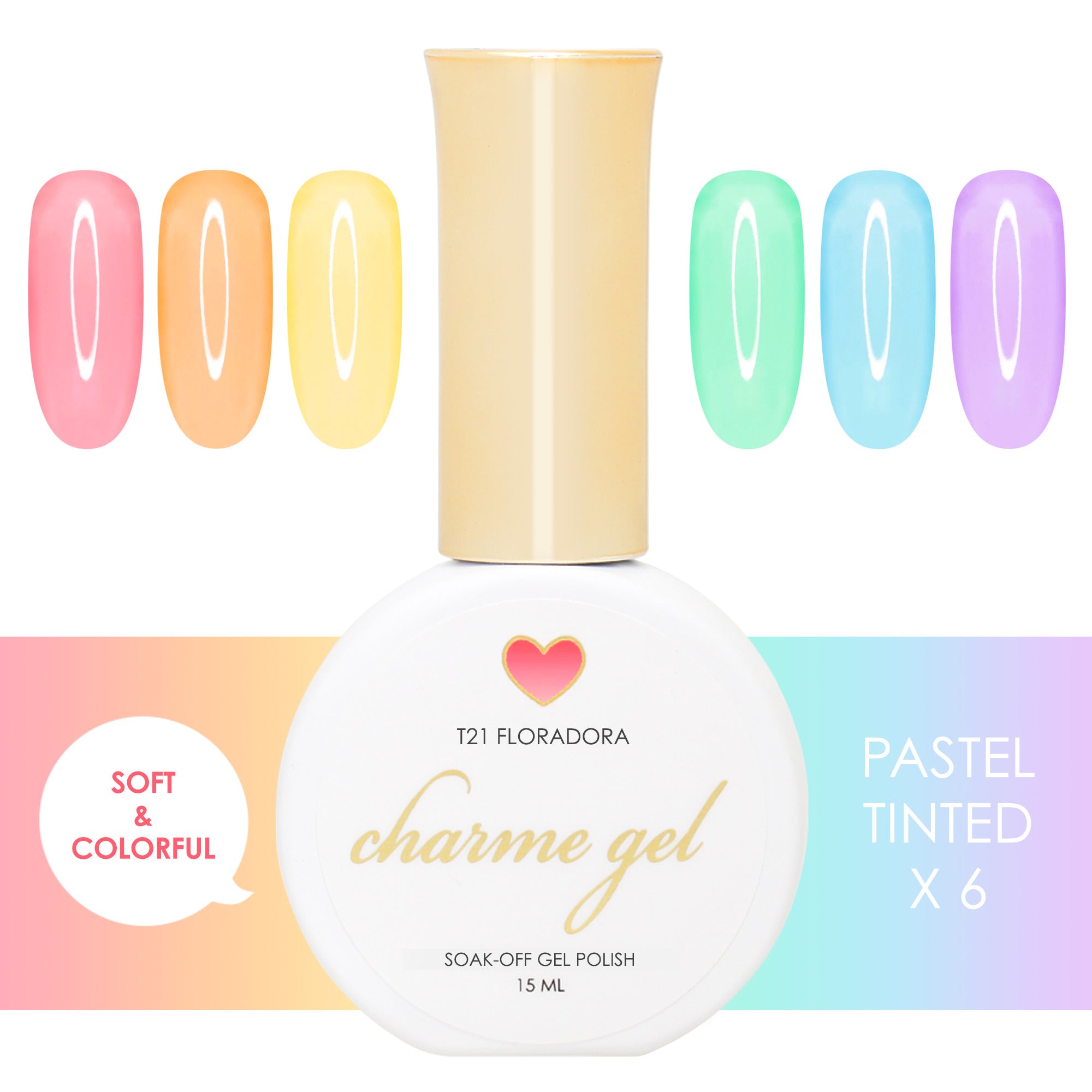Charme Gel Pastel Tinted Glass Collection / 6 Colors Charme Gel Pastel Tinted Glass Collection / 6 Colors Rainbow Glass Polish