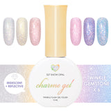 Charme Gel Twinkle Gemstone Collection / 6 Colors Crystal Amethyst Pink Opal Aura Iridescent Polish Purple Blue
