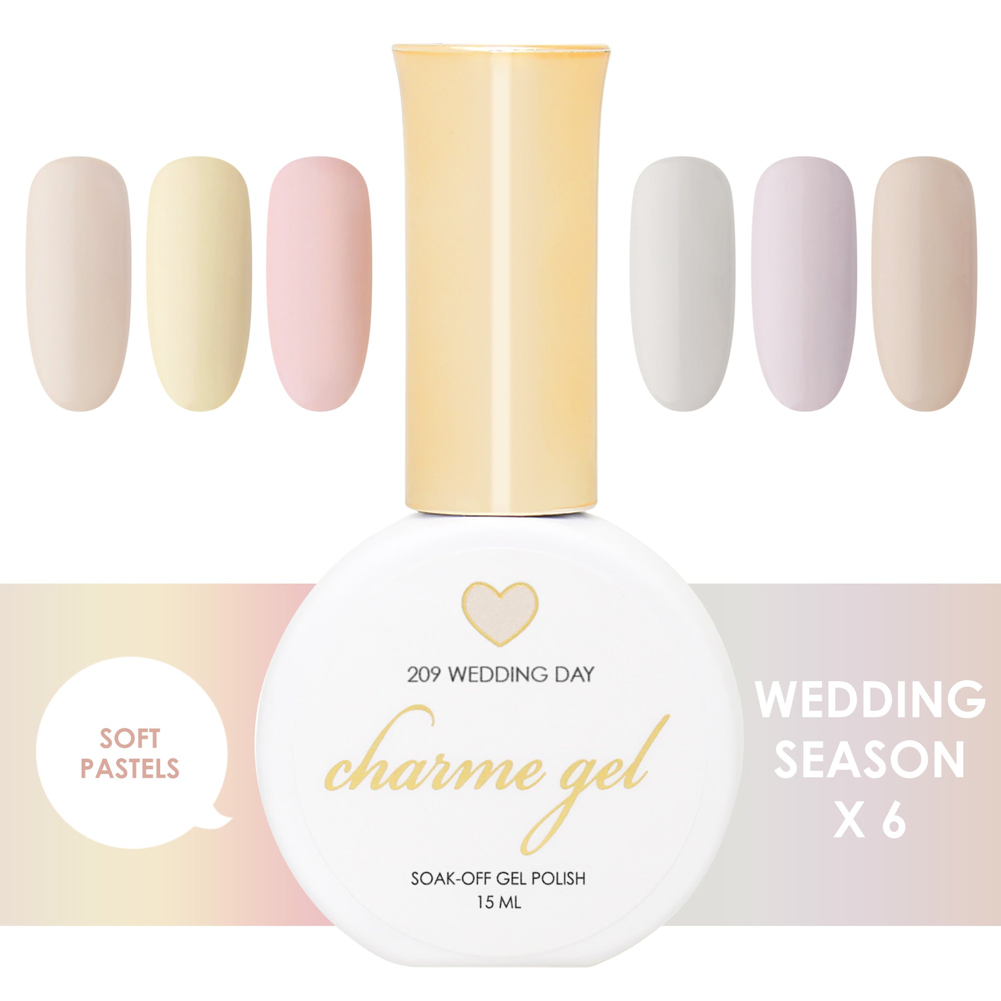 Charme Gel Wedding Season Collection / 6 Colors Beige Pastel Base Nail Polish