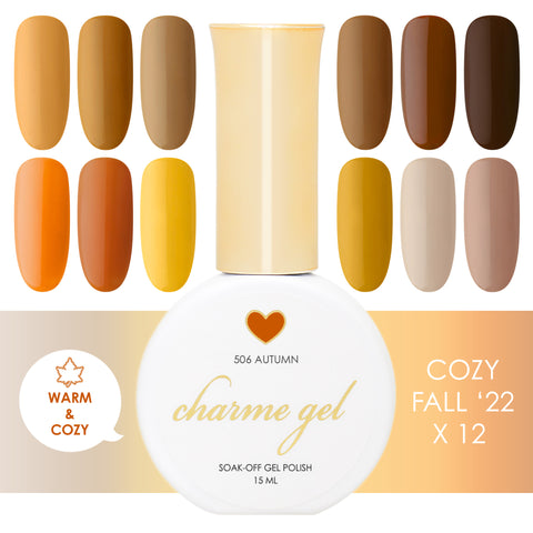 Charme Gel Cozy Fall Collection / 12 Colors Brown Caramel Mustard Yellow Nail Polish