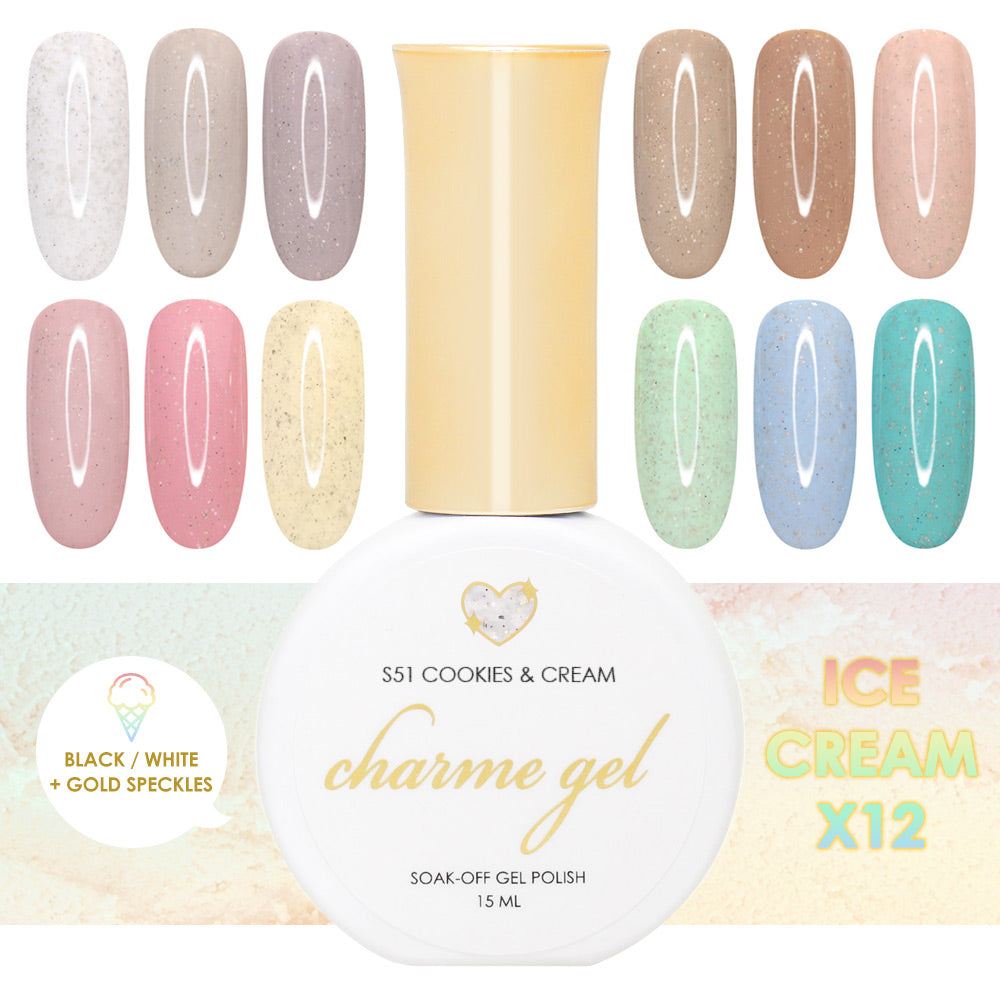 Charme Gel Shimmer Ice Cream Collection / 12 Colors Charme Gel Shimmer Ice Cream Collection / 12 Colors Pink Yellow Turquoise Sand Coffee