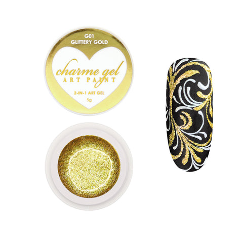 Charme Gel Art Paint / G01 Glittery Gold Potted Polish Fine Art