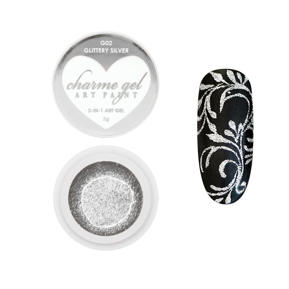 Charme Gel Art Paint / G02 Glittery Silver Charme Gel Art Paint Glittery Silver Potted Nail Art Gel Polish