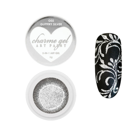 Charme Gel Art Paint Glittery Silver Potted Nail Art Gel Polish