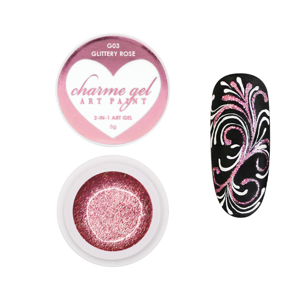Charme Gel Art Paint / G03 Glittery Rose Daily Charme Glittery Art Gel / Rose Pink Potted Nail Polish Gel