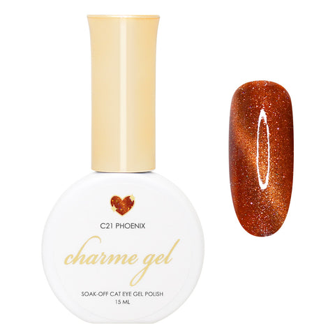 Charme Gel / Cat Eye C21 Phoenix Dark Orange Glittery Polish Tortoiseshell Galaxy Nail Art