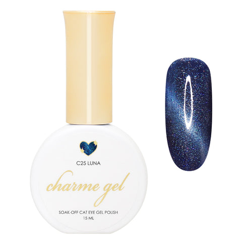 Charme Gel / Cat Eye C25 Luna Dark Blue Polish Galaxy Nail Art