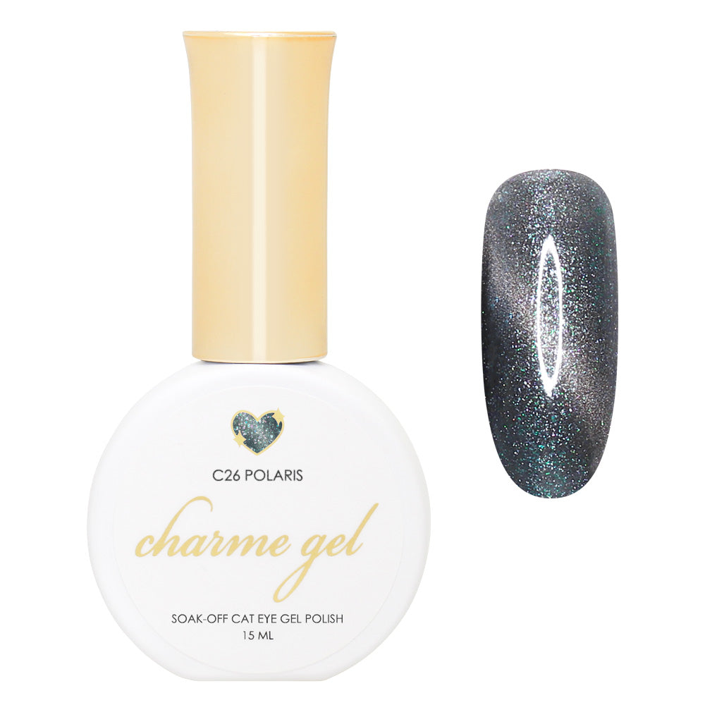 Charme Gel / Cat Eye C26 Polaris Charme Gel / Cat Eye C25 Polaris Gunmetal Gray Silver Galaxy Polish
