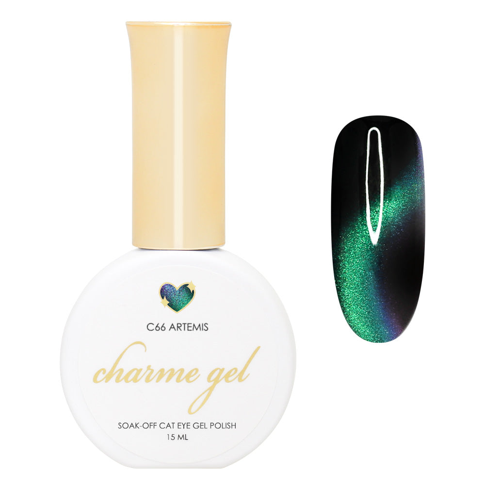 Charme Gel / Cat Eye C66 Artemis Charme Gel / Cat Eye C66 Artemis Green Teal Purple Polish Galaxy Art