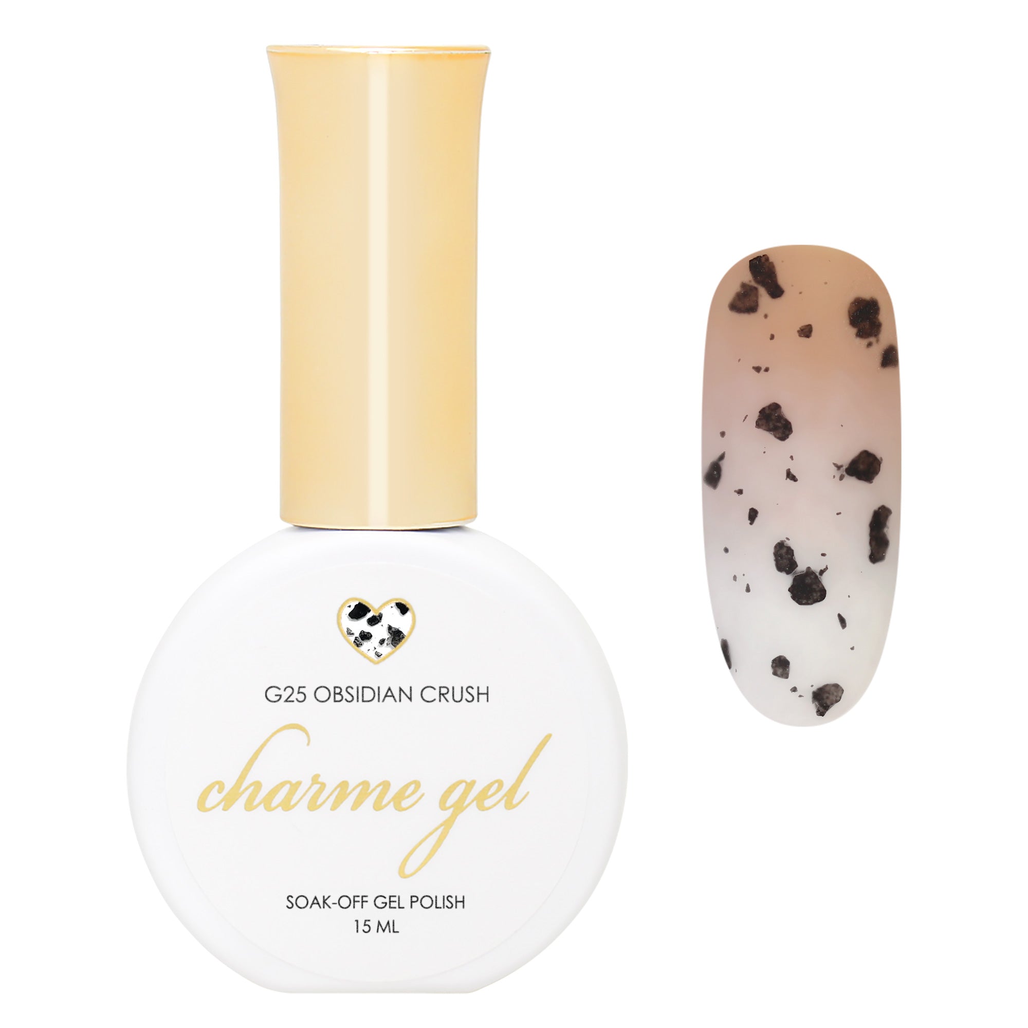 Charme Gel / Glitter G25 Obsidian Crush Charme Gel / Glitter G25 Obsidian Crush Eggshell Dalmatian Black Speckle Glitter Nail Polish