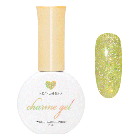 Charme Gel / Holographic Twinkle H52 Thumbelina Yellow Lime Green Reflective Polish