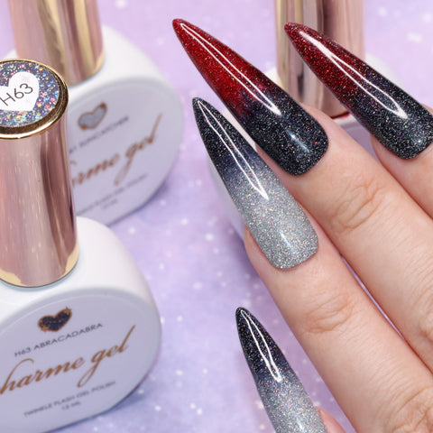 Charme Gel / Holographic Twinkle H63 Abracadabra Black Flash Diamond Nail Polish Gradient Ombre