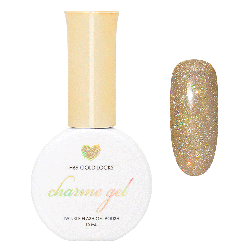 Charme Gel / Holographic Twinkle H69 Goldilocks Charme Gel / Holographic Twinkle H69 Goldilocks Gold Flash Diamond Reflective Nail Polish