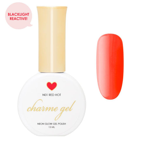 Charme Gel Polish / Neon Glow N01 Red Hot - Blacklight Reactive Polish Fun Party Summer