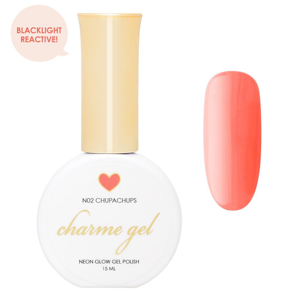 Charme Gel / Neon Glow N02 Chupachups Charme Gel Polish / Neon Glow N02 Chupachups - Blacklight Reactive Polish Coral Orange Red Festival