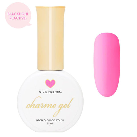 Charme Gel Polish / Neon Glow N12 Bubblegum - Blacklight Reactive Polish Fun Bright Pink