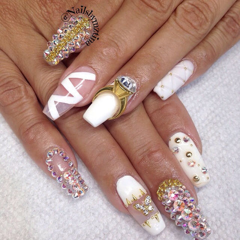 Nail Art Decoration - Diamond Ring / Gold Charm 3D Jewelry