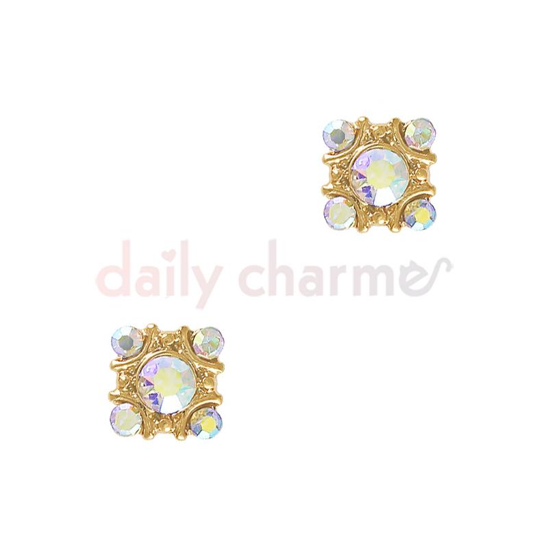 Square AB Gem Cluster / Gold Nail Art Charms