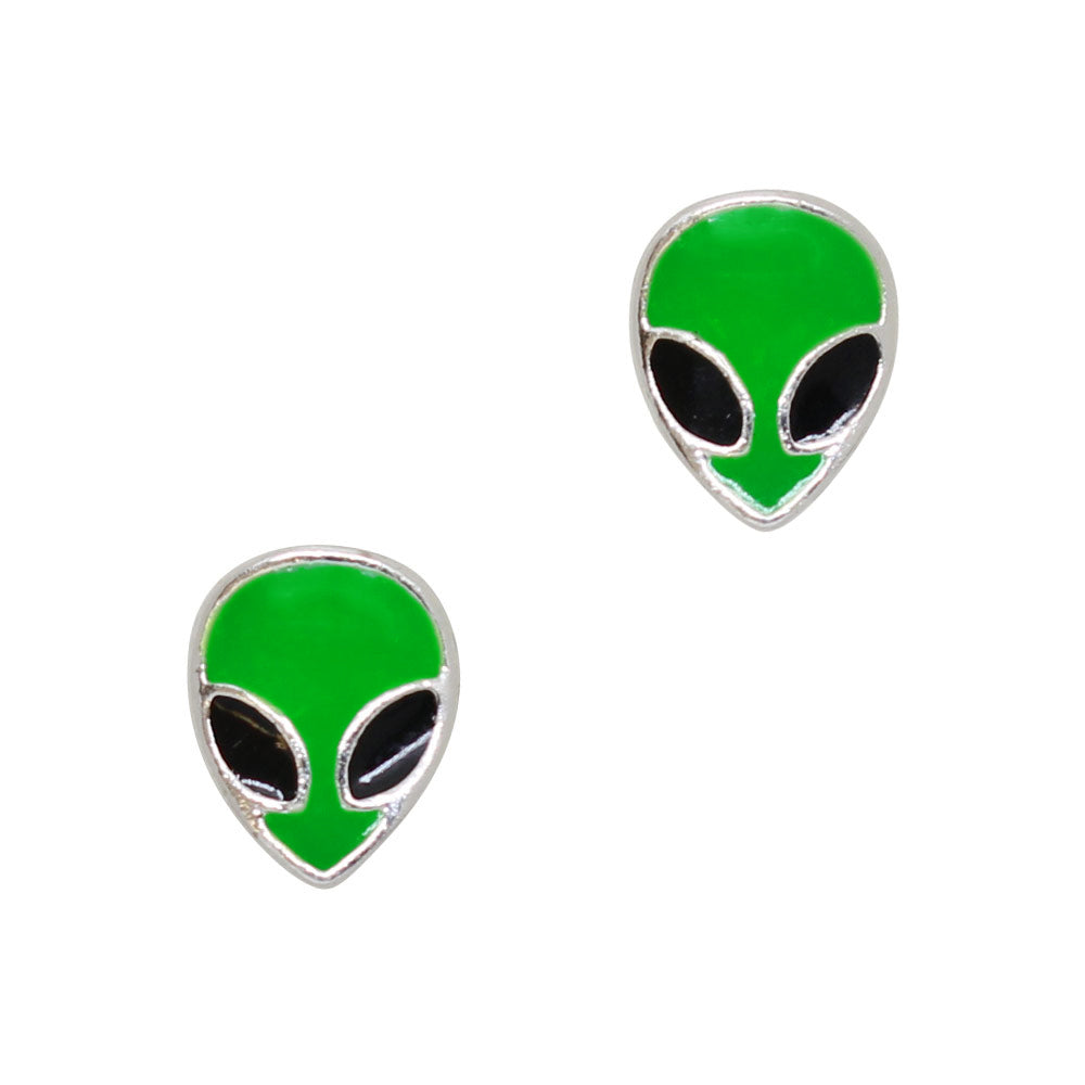 Green Alien Head / Silver 3D Nail Art Charm Jewelry Silver Green Alien Head