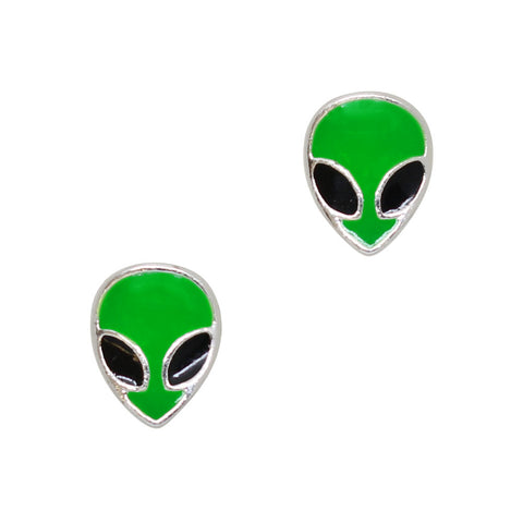 3D Nail Art Charm Jewelry Silver Green Alien Head