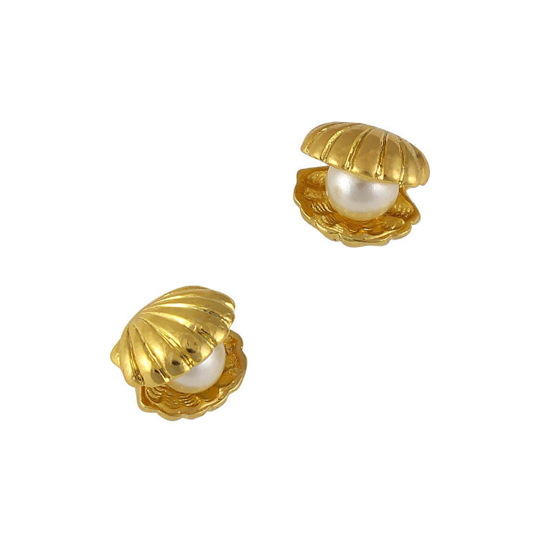 Nail Art Charm Jewelry 3D Shell with Pearl Gold