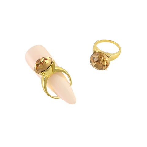 Diamond Ring Nail Charm Jewelry Gold 3D Bling Cognac Citrine