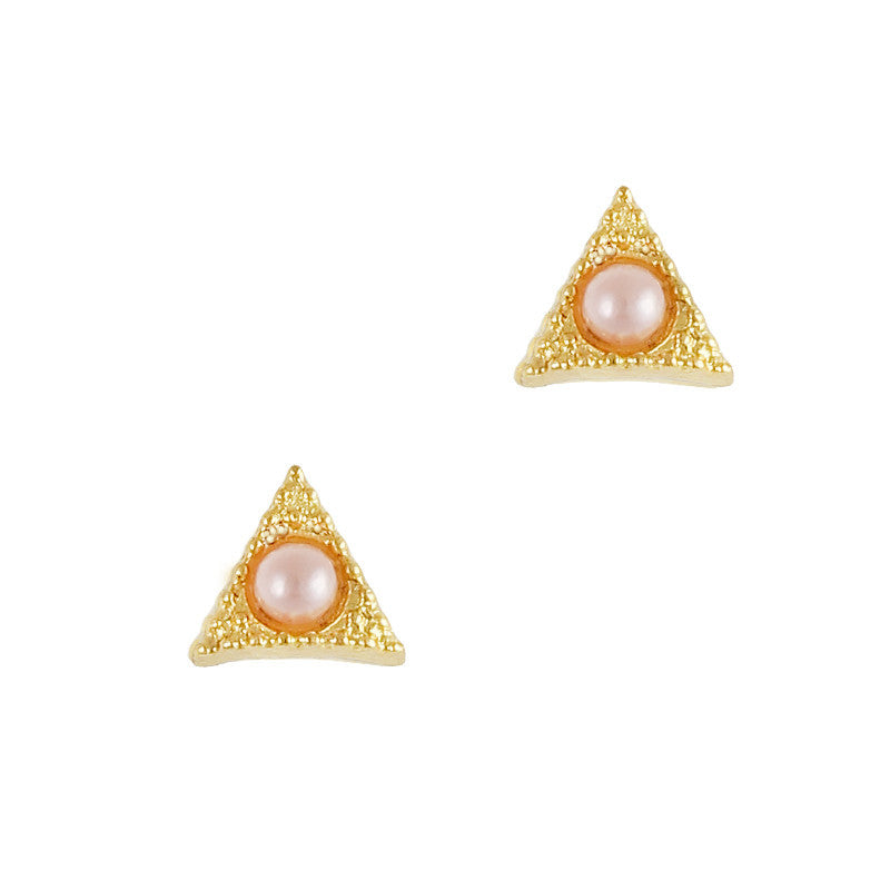 Textured Triangle Gem / Gold / Pink Pearl Nail Art Charm Gold Textured Triangle Gem Pink Pearl Jewelry