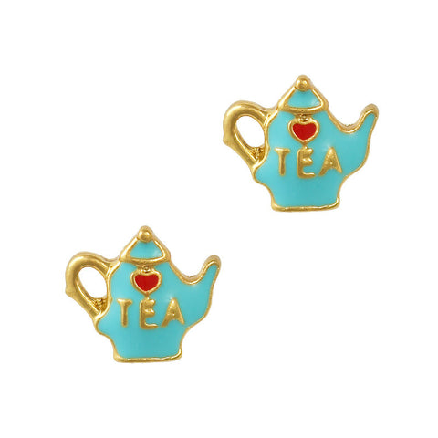 Lovely Tea Pot Gold Blue Nail Charm Jewelry 3D