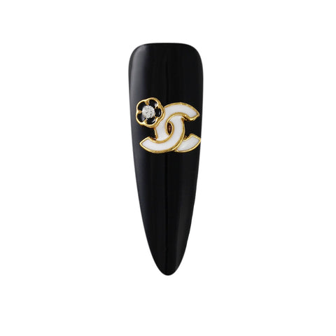 Camellia Coco Gold White Nail Charm Jewelry 3D