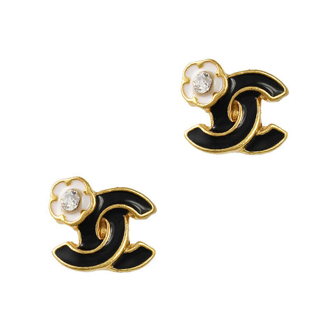 Camellia Coco Gold Black Nail Charm Jewelry 3D 