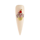 Cherry Top Cupcake Bling Nail Art Gold