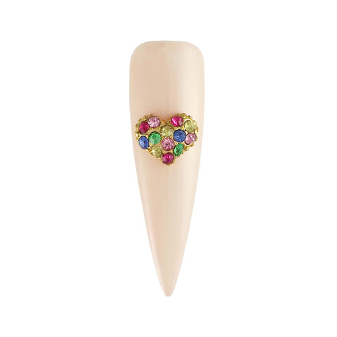 Colorful Crystal Studded Heart Cute Nail Decor