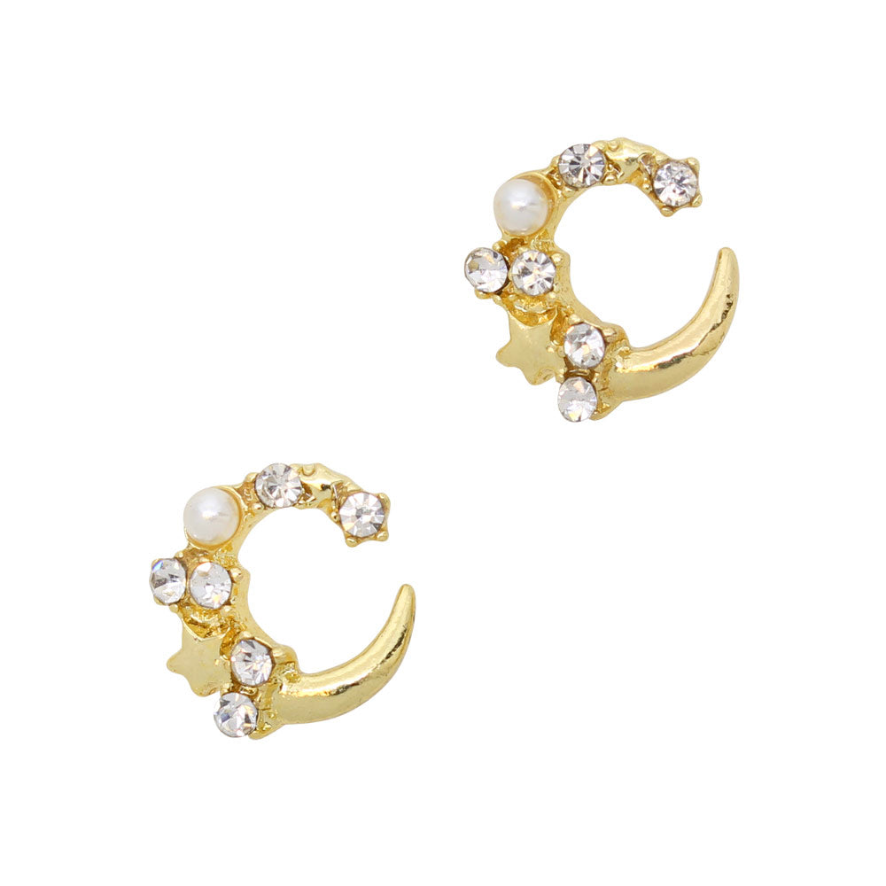 Bedazzled Crescent Moon / Gold Bedazzled Crescent Moon / Gold Nail Charm