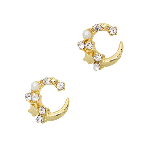 Bedazzled Crescent Moon / Gold Nail Charm