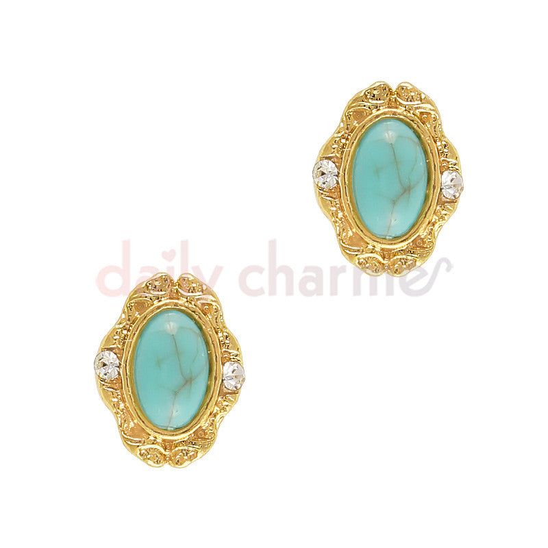 Art Deco Oval Turquoise Gem / Gold Art Deco Oval Turquoise Gem / Gold