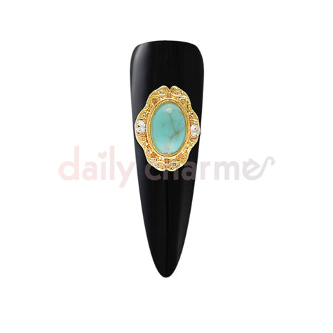 Art Deco Oval Turquoise Gem / Gold