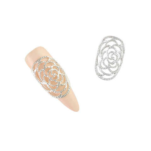 3D Nail Art Jewelry Charm - Ornate Rose Armor / Silver