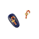 Christmas Nail Art Charm Candy Cane Gold Rhinestone Crystal Jewelry