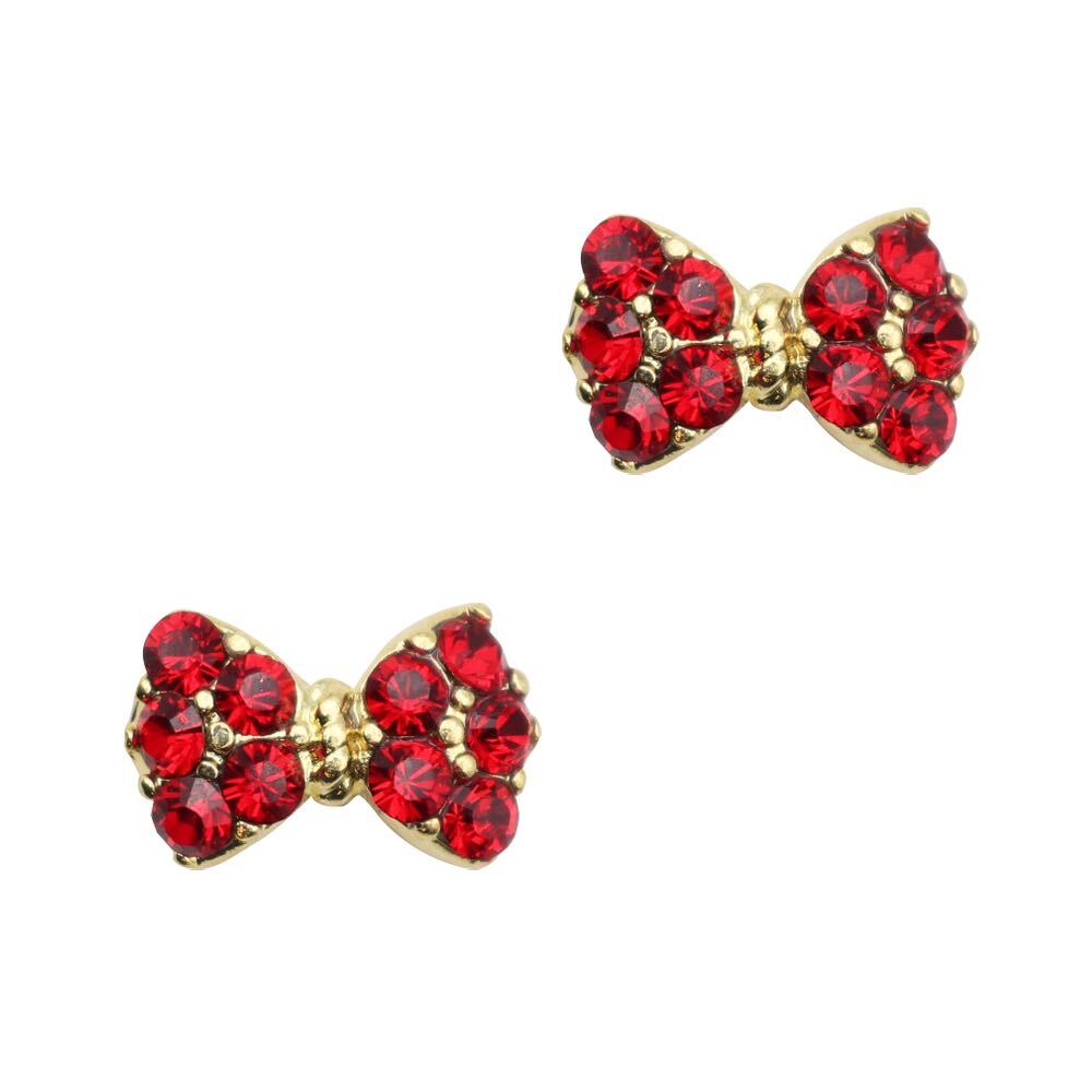 Princess Bow / Swarovski Charm / Gold / Light Siam Red Nail Jewelry Christmas Valentine