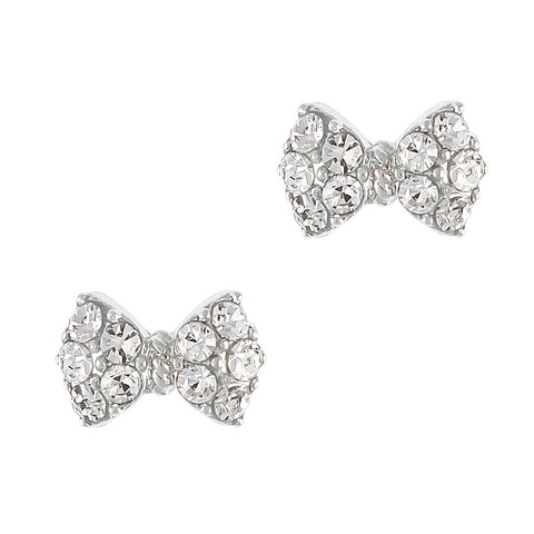 Princess Bow Swarovski Charm Silver Clear Crystal 3D Nail Art