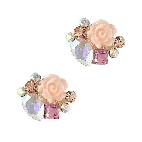 Garden Rose Drop Swarovski Charm Silver Pink Nail Art 3D