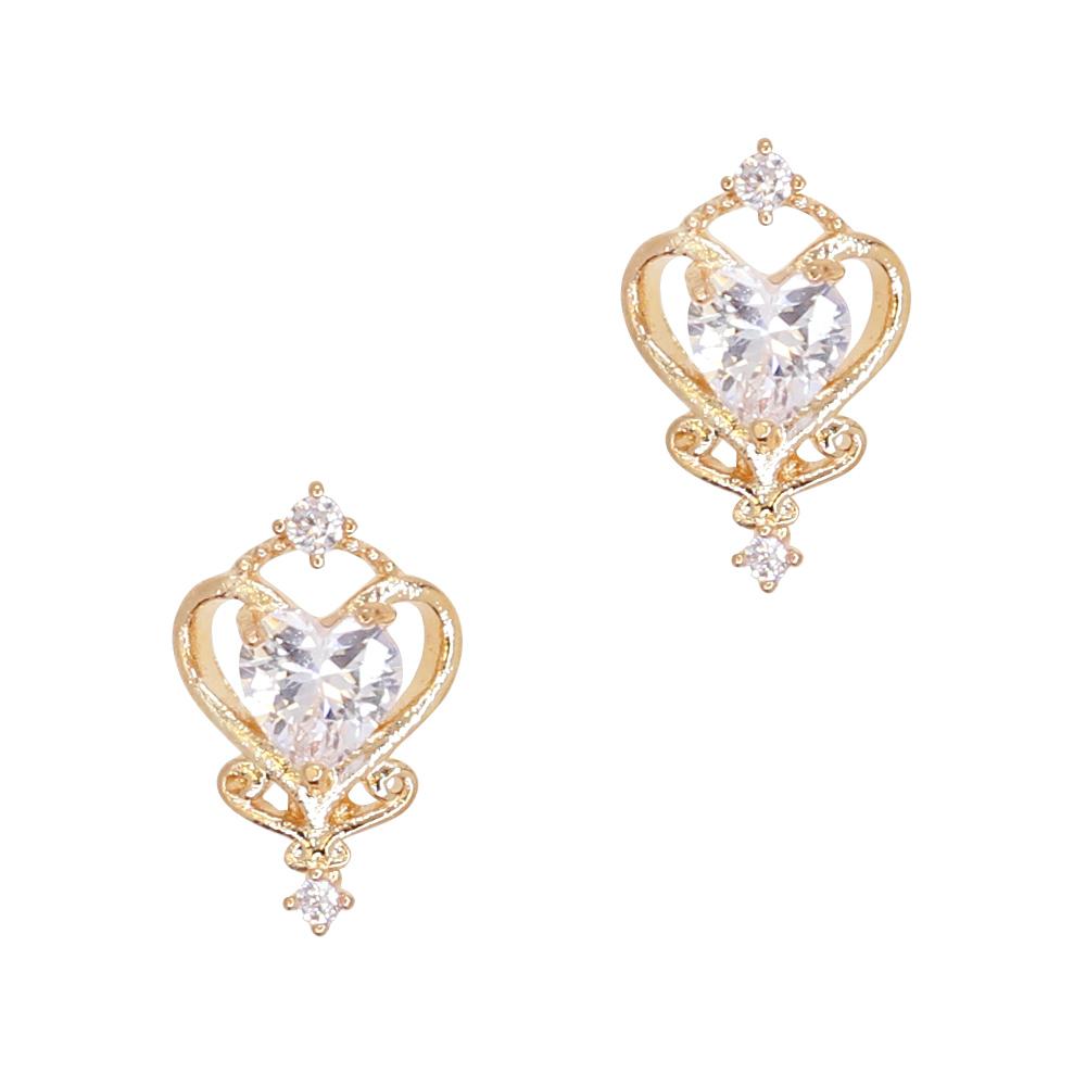 Pure Heart / Zircon Charm / Clear Daily Charme Pure Heart Zircon Gold Clear Charms Kawaii Shape Symbol Reusable curved natural shape nails ornament topper fairy wand intricate cute all nail shapes enchanted touch